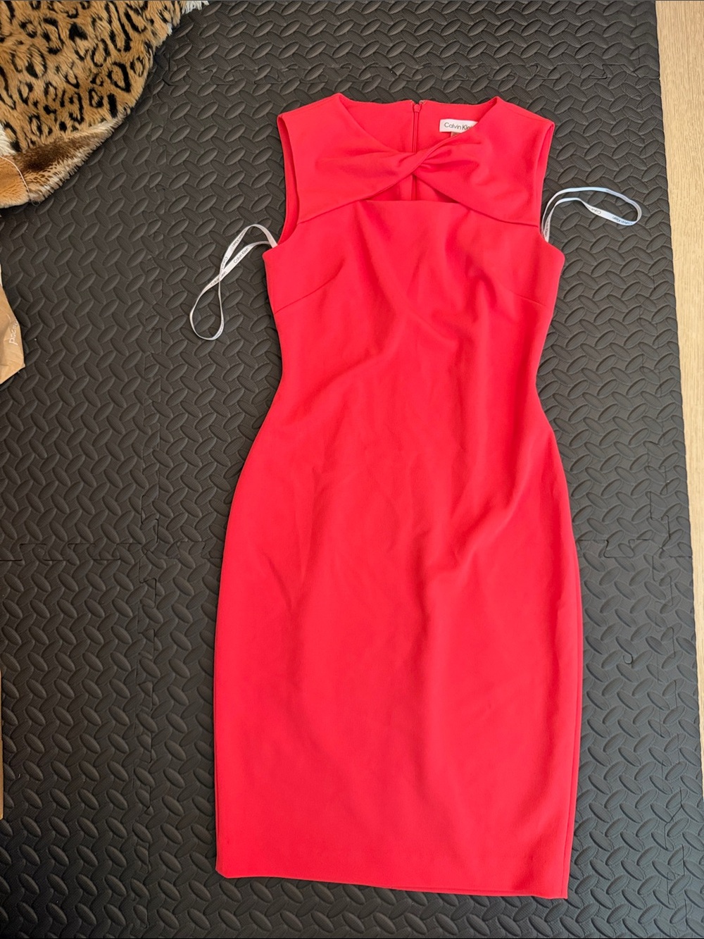 Calvin Klein Coral-Red Sleeveless Twist-Front Sheath Dress